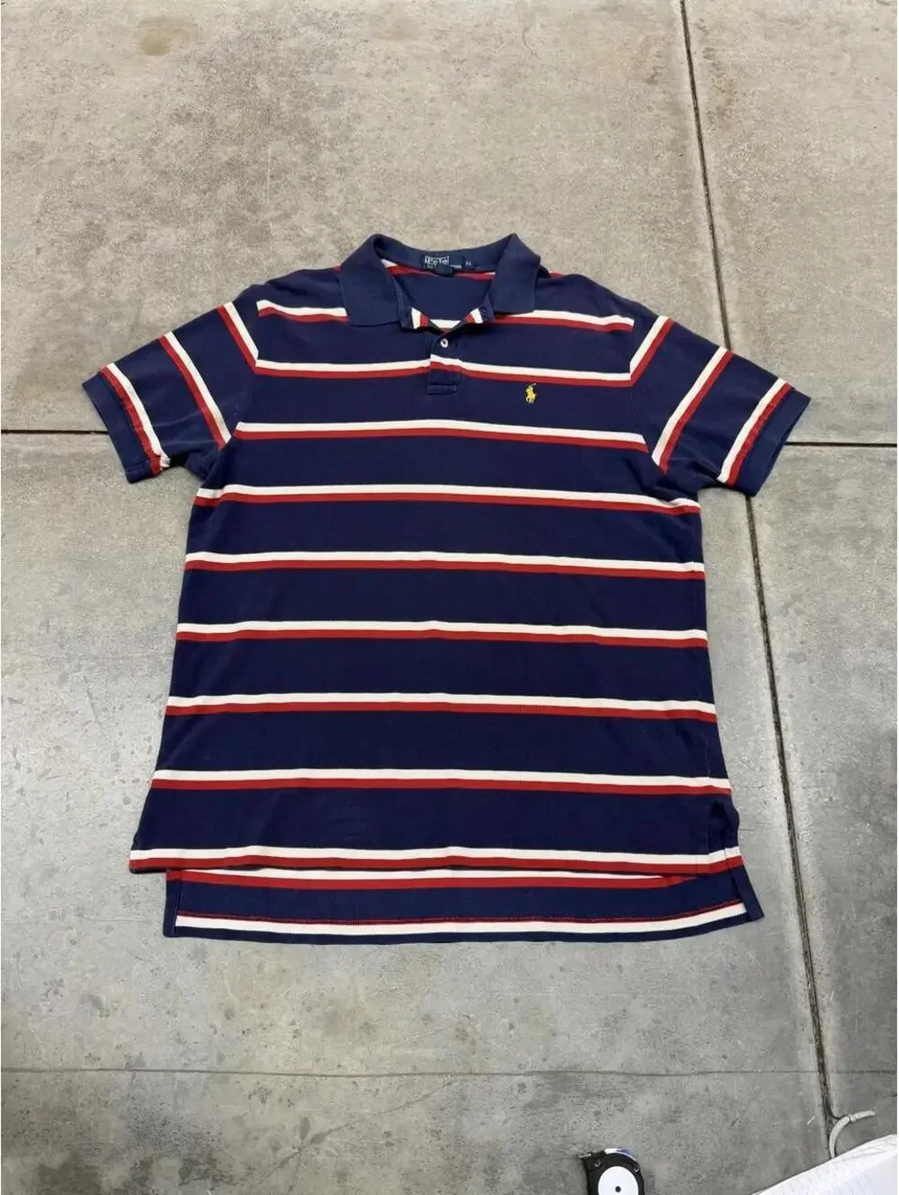 vintage polo ralph lauren navy white and red striped polo shirt size xl